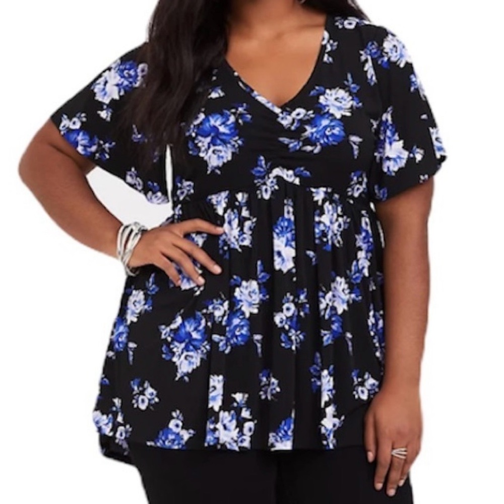 Torrid Black and Blue Floral Blouse